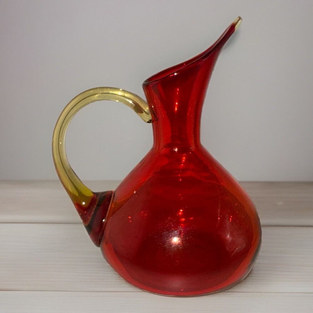 Vintage Rainbow GlassRed Pitcher Amberina Tangerine 1950’s MCM